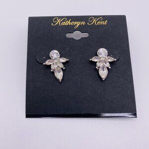 Katheryn Kent Crystal Cluster Stud Earrings Elegant Teardrop Marquise Stones NWT
